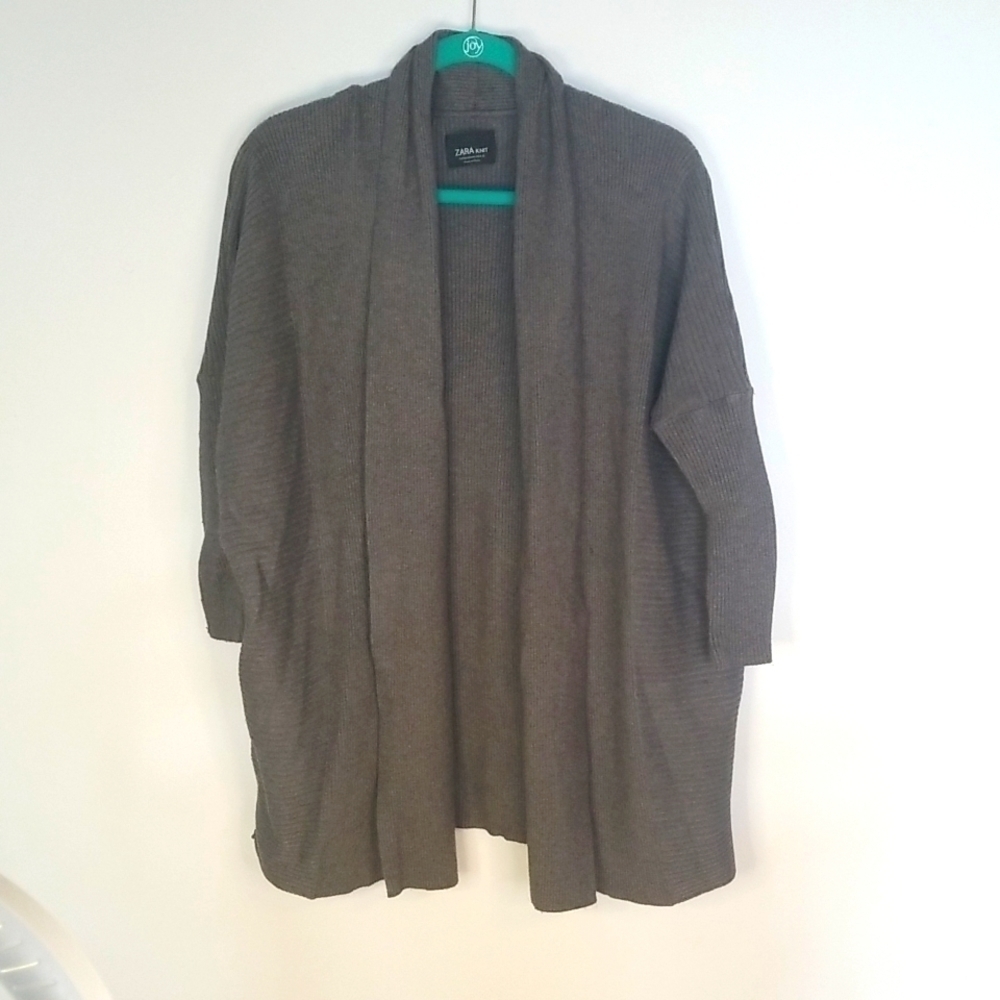 Zara Knit Cowl Neck Gray Open Front Sweater Medium - Picture 1 of 5
